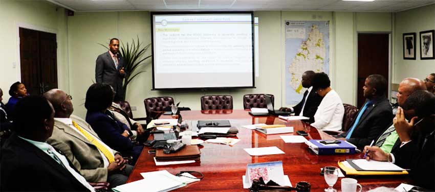 Image From left to right -- ECCB Governor, Timothy Antoine; OECS Chairman PM Allen Chastanet; Prime Ministers Ralph Gonsalves and Roosevelt Skerrit; and OECS Director General Dr.Didacus Jules.