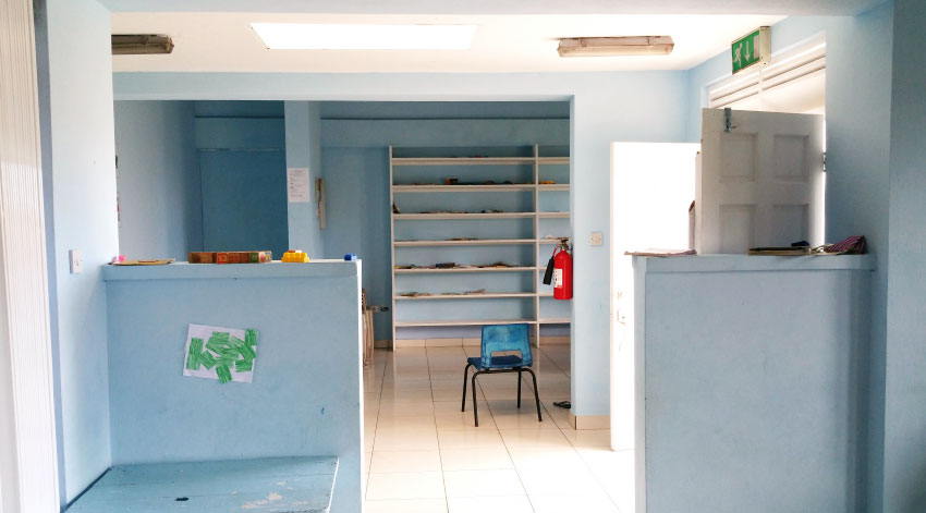 Image: Empty bookshelves at the school seem to signal an imminent evacuation.