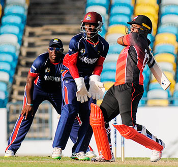 Image: Evin Lewis targets the leg side