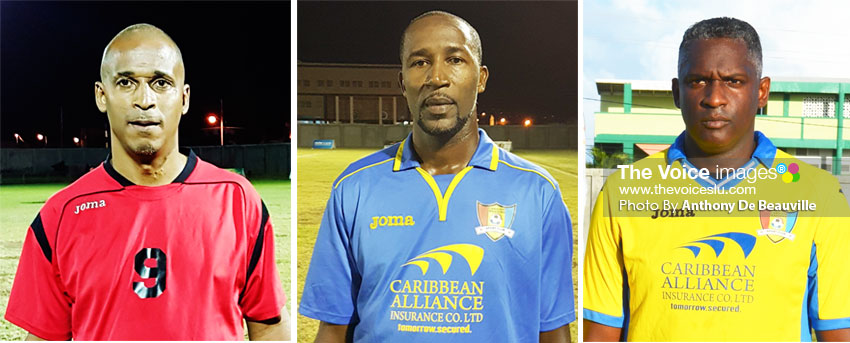 Image: (L-R) Goal scorers at the weekend for the winning teams, Guy Jn. Baptiste (VSADC), Andy Joseph and Alvin Malaykhan (Caricom Masters). (Photo: Anthony De Beauville)