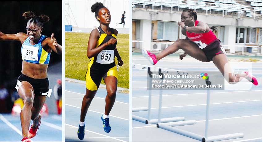 Image: (L-R) Julien Alfred (100m, 200m), Kimani Alphonse (100m, 200m), Makeba Alcide (Heptathlon). (PHOTO: CYG/Anthony De Beauville)