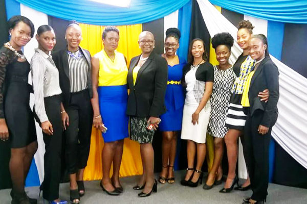 Image of Miss Independence contestants with Minister for Culture, Fortuna Belrose.