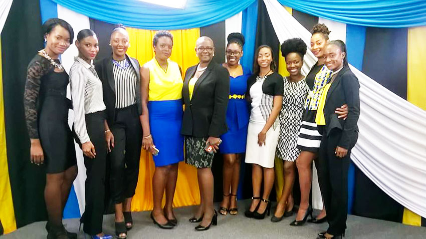 Image of Miss Independence contestants with Minister for Culture, Fortuna Belrose.