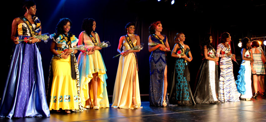 Image of the nine contestants in their evening wear.