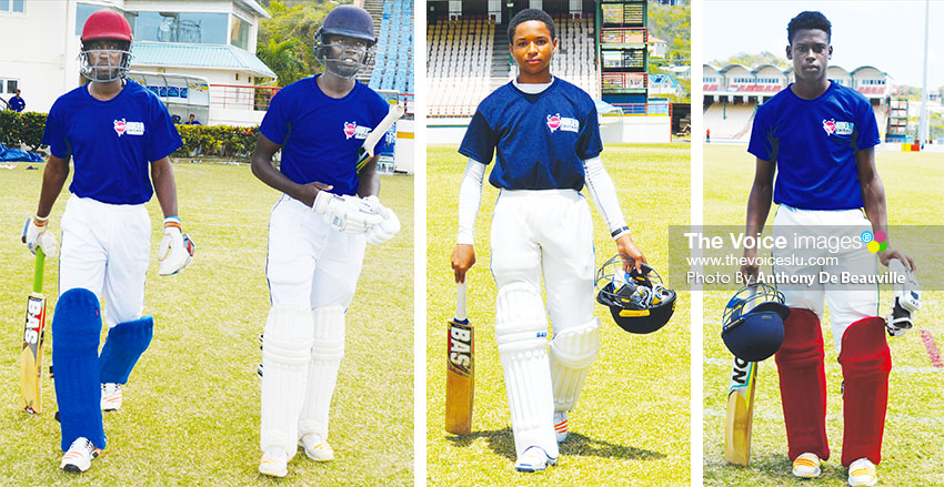 Image: (L-R)Gros Islet opening batsmen, Dane Edward and Kimani Melius, Keygan Arnold (Central Castries) and wicketkeeper batsman Garvin Serieux (Gros Islet) (Photo: Anthony De Beauville)