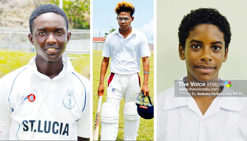 Image: (L-R) Kimani Melius (West Indies U19 opening batsman), Jermain Harding - middle order batsman and Akeem Auguste – National U15 captain (PHOTO: Anthony De Beauville/ WICBC)