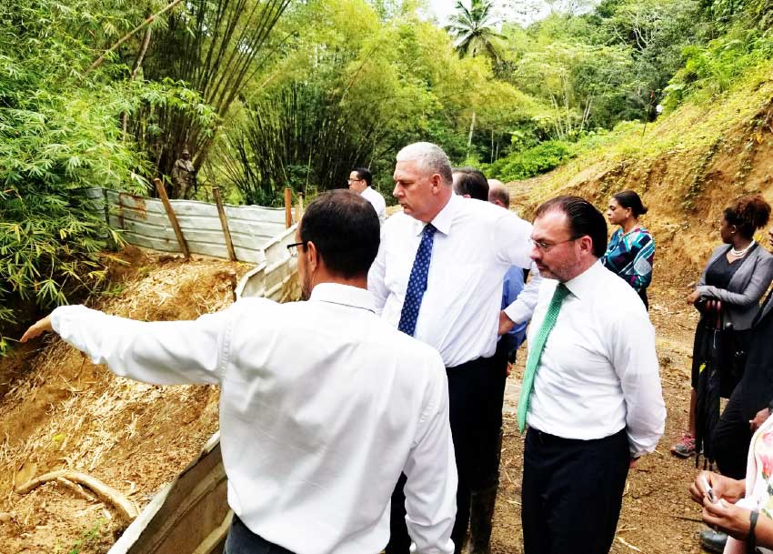 Image: Prime Minister Chastanet and the Mexican Foreign Minister Luis Caso touring various points in the Dennery North Water Project.