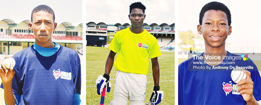 Image: (L-R) Sanjay Hayle (Central Castries) picked up a hat trick on the day , he claimed 3 for 2, Jermaine Harding opening batsman (VFN) and left arm orthodox spinner Simeon Gerson ( Gros Islet) (PHOTO: Anthony De Beauville)