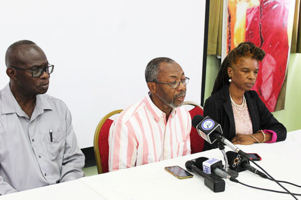 Image of press conference held Monday morning