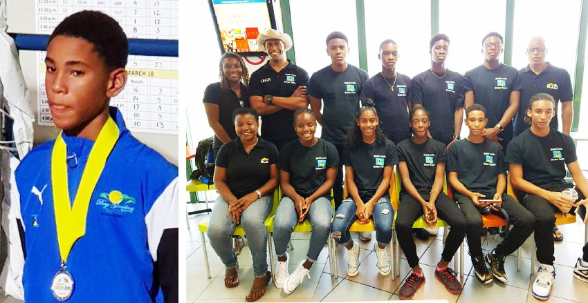 Image: (L-R) D’Andre Blanchard (CARIFTA medalist); A photo moment for members of the CARIFTA Team (SJSC).