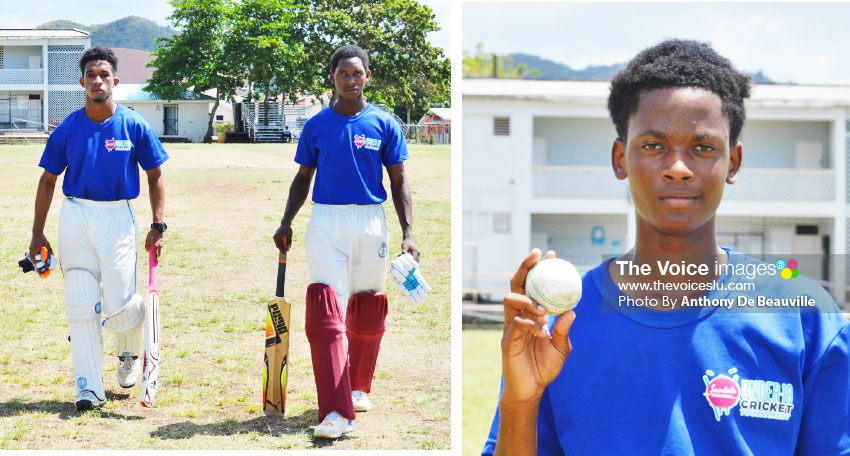 Image: (L-R) Dominic Auguste 18 not out and Lee Solomon 46 not out; Udel Preville picked up 3 for 18 for Gros Islet. (PHOTO: Anthony De Beauville)