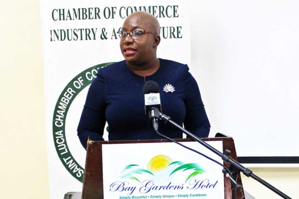 Image of Minister Dr. Gale T. Rigobert at the Chamber