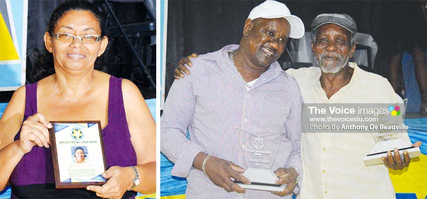 Image: (L-R) Jenifer Gaston (Longevity award); Anthony Evans and Walter Joseph (Community Achievement Award). (PHOTO: Anthony De Beauville)