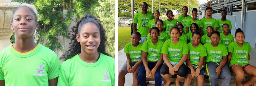 Image: (L-R) Naekeisha Louis and Naima Hazell 2018 CARIFTA swimmers; Team LA at RHAC 19th Invitational swim meet (Photo: LASC)