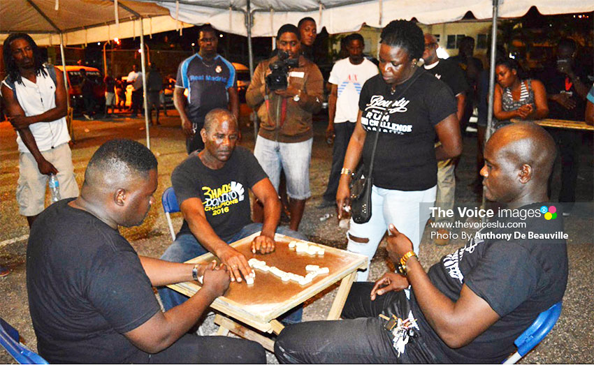 Image: (L-R) A tense moment for the three finalists Zaquin Mathurin, the eventual winner Francis Charlery just about to play and Sylvius Gabriel. (PHOTO: Anthony De Beauville)