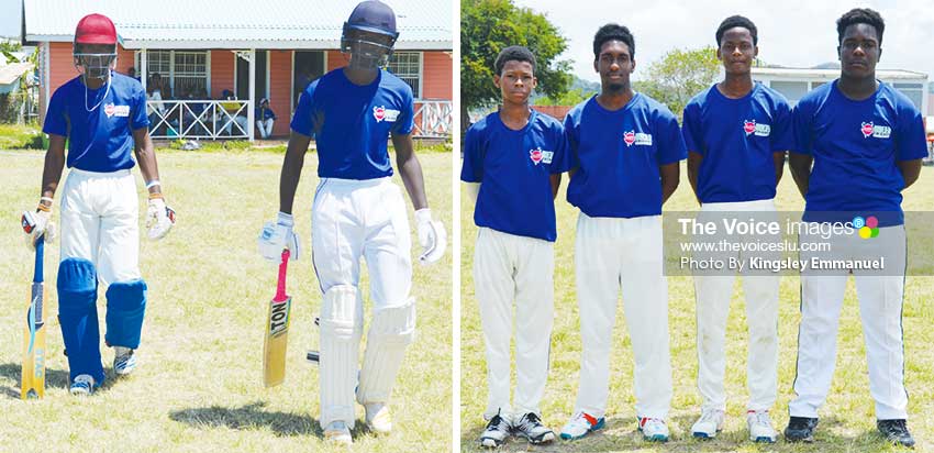 Image: (L-R) GrosIslet opening batsmen Dane Edward and Kimani Melius; bowlers Simeon Gerson, Rumerio Simmons, UdelPreville and Rene Montoute. (PHOTO: Anthony De Beauville)