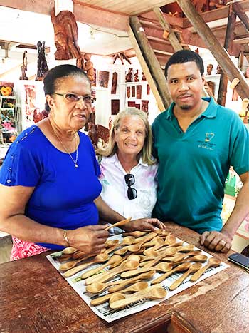 Image of Nina’s mother, Lady Janice Compton(centre), with members of the Eudovic family, who donated the spoons for the Bywater American Bistro and Compere Lapin