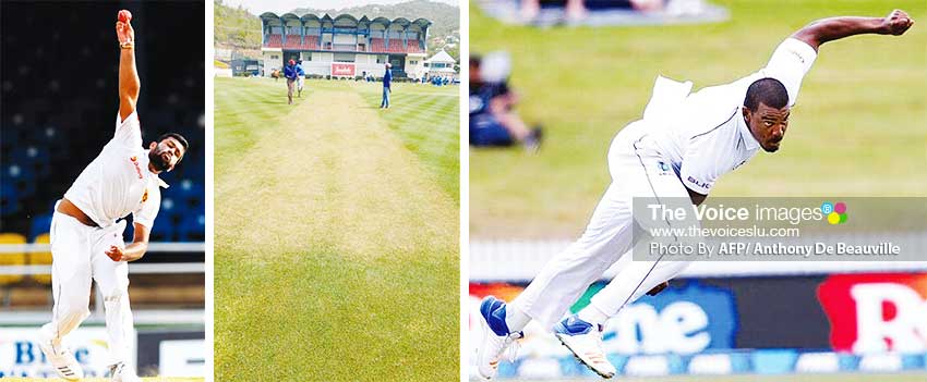 Image: Lahiru Kumara, the DSCG pitch and Shannon Gabriel. (PHOTO: AFP/ Anthony De Beauville)