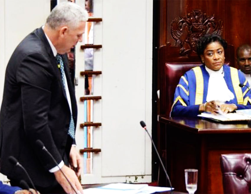 Image of Prime Minister Allen Chastanet addressing parliament