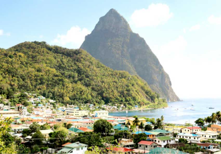 Image of the iconic Pitons in Saint Lucia’s tourism capital, Soufriere.