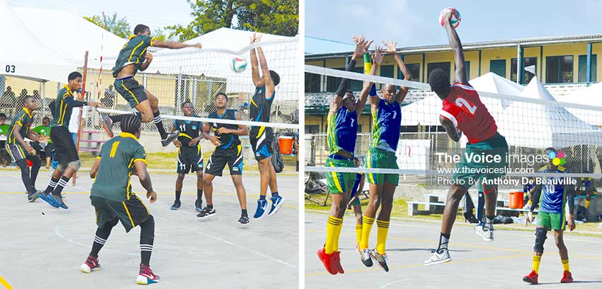 (L-R) Some of the volleyball action between saint Lucia and Dominica; Saint Vincent and the Grenadines and Grenada. (PHOTO: Anthony De Beauville)
