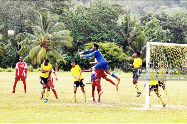 Image: Micoud custodian Noah Didier comes up with a big save against Dennery (Photo: Anthony De Beauville)