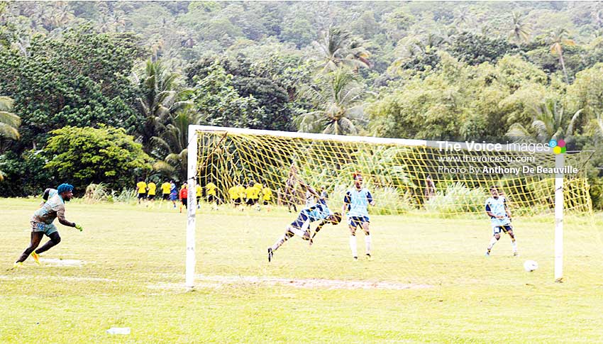 Image: One of the many scoring opportunities squandered by Micoud against Mon Repos (Photo: Anthony De Beauville)
