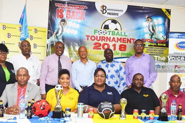Image: A photo moment for Blackheart CEO, David Christopher, SLFA General Secretary - Victor Reid, Director for Youth Development and Sports - Patrick Mathurin, Maritime Consultant - Cuthbert Didier and Sponsors. (Photo: Anthony De Beauville)