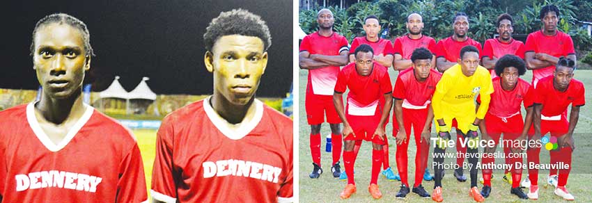 Image: (L-R) Dennery goal scorers against Anse la Raye, Marlon Gilbert and Thaddeus Faucher; Marchand will take Laborie tomorrow. (PHOTO: Anthony De Beauville)