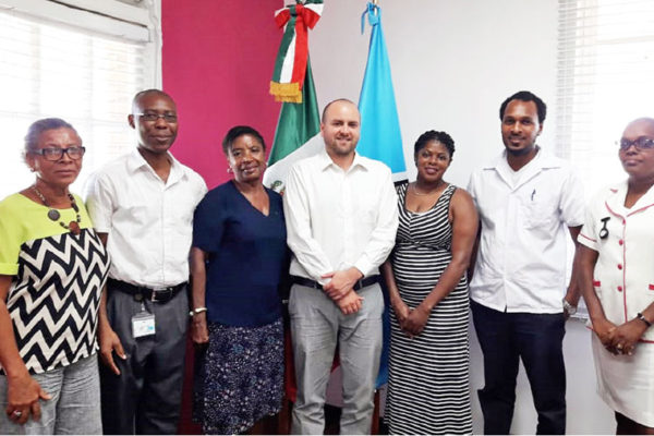 Image: From left to right: Popo, Obodoechina, NWU Education and Secretariat Activities Coordinator Norma Maynard, Imanol from the Mexican Embassy here, Yoland, Francis and Phillips-Augustin.