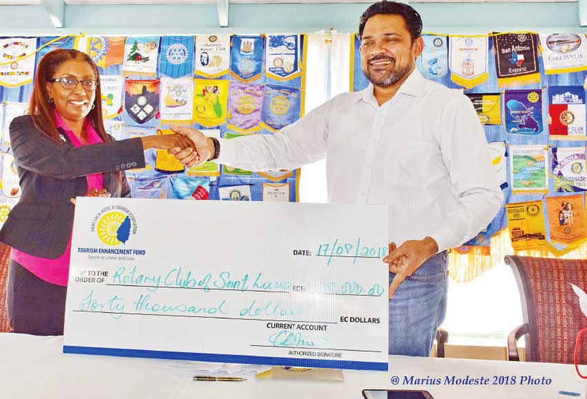 Image: Rotary’s 5th female President, former Banker Soraya Warner-Gustav received the cheque from Mr Azeez on behalf of the club.