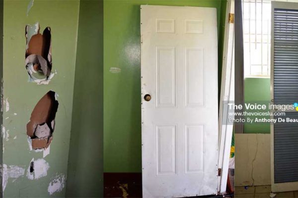 Image: Just some of the vandalism which has taken place in the Gros Islet; walls ripped, doors removed from their hinges for various reasons. (PHOTO: Anthony De Beauville)