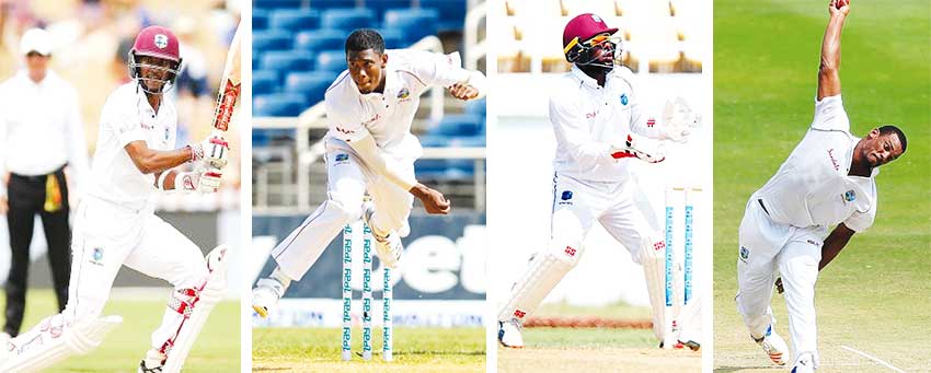 Image: (L-R)Kraigg Brathwaite (captain), Keemo Paul, Jahmar Hamilton and Shannon Gabriel. (PHOTO: Getty Images/CWI Media/Randy Brooks/ AP)