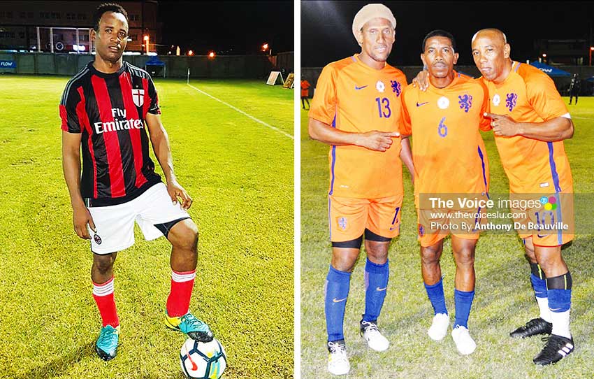 Image: (L-R) Mervin St. Croix scored a hattrick for Anse la Raye, the first in the tournament; Titus Elva, Elijah Joseph and Earl Jean the trio played for Era Masters .(PHOTO: Anthony De Beauville)