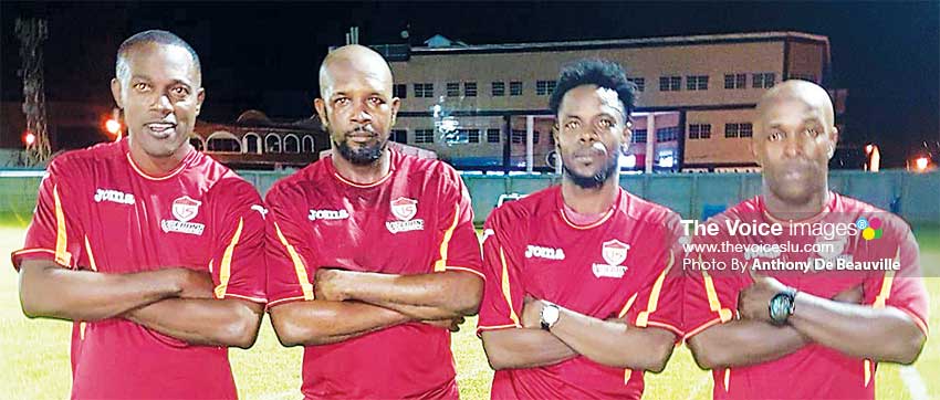 Image of goal scorers for Gros Islet Veterans versus Micoud Veterans, Randy Regis, Miron Joseph, Troy Serieux