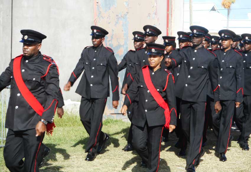 Image: The new Vieux-Fort fire-fighters on parade, ready to serve the entire South of the island. (PHOTO: Kingsley Emmanuel)