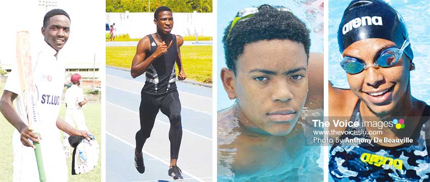 Image: (L-R) Kimani Melius (Cricket), Shelton St. Rose (Athletics), Jayhan Odlum- Smith (Swimming) Katie Kyle (Swimming). (PHOTO: Anthony De Beauville)