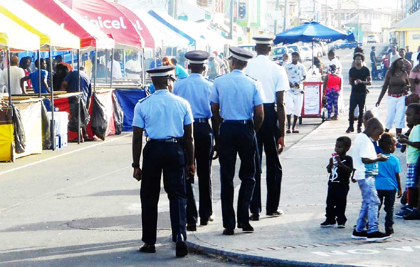 Image: Police officers kept the beat and the peace in Vieux Fort for the holidays, much to the appreciation of citizens. (PHOTO: Kingsley Emmanuel)