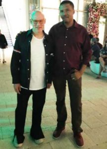 Image of Saint Lucian sculptor Jallim Eudovic (r) with Craig Robin.