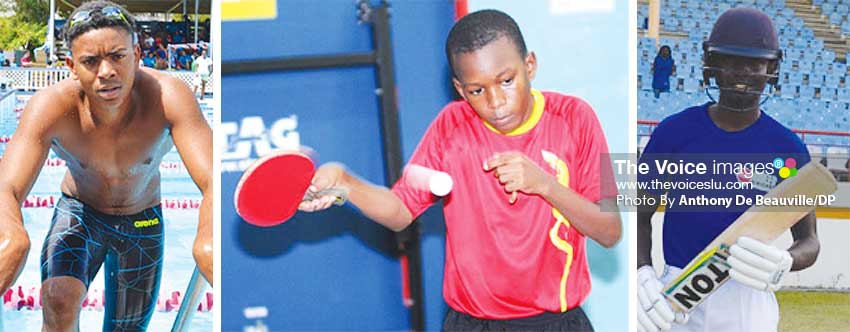 Image: (L-R) Jayhan Odlum - Smith (Swimming), D’ Andre Calderon (Table Tennis) and Kimani Melius (Cricket). (PHOTO: Anthony De Beauville/DP)