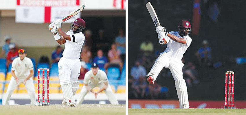 Image: (L-R) West Indies’ John Campbell hits the runs to win the test; Darren Bravo in action. (PHOTO: Reuters/Paul Childs)