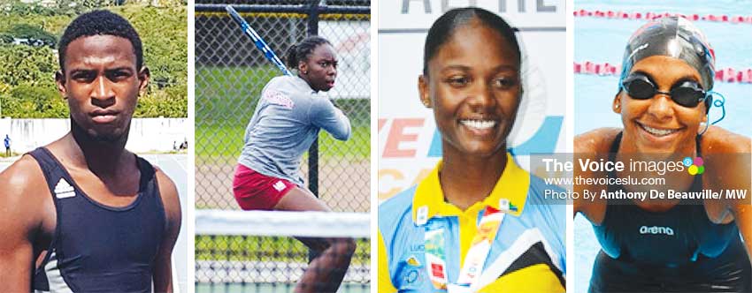 Image: (L-R) Shelton St. Rose (Athletics), Meggan Williams (Tennis),Julien Alfred (Athletics) and Katie Kyle (Swimming) (PHOTO: Anthony De Beauville/ MW)