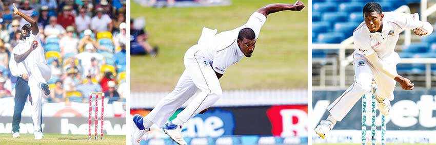 Image: (L-R) Windies fast bowlers Kemar Roach, Shannon Gabriel and Keemo Paul.