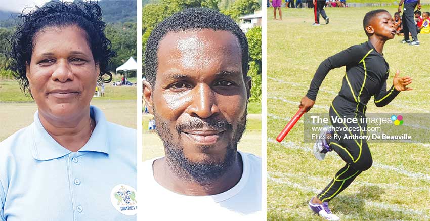 Image: (L-R) DEO District 5, Gabrielle St. Paul, District 5 School Sports Coordinator Nerville Florence, 8-year-old Jernal Moses was outstanding for Ti Rocher Combined in the U-9 Category. (PHOTO: Anthony De Beauville)