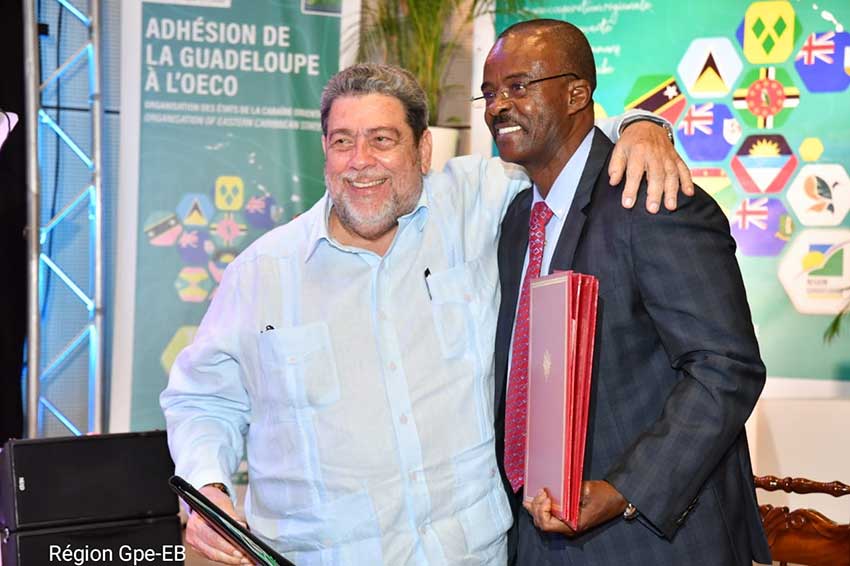 Image: Chairman of the OECS and Prime Minister of Saint Vincent and the Grenadines the Hon. Ralph Gonsalves and the President of the Regional Council of Guadeloupe Ary Chalus.
