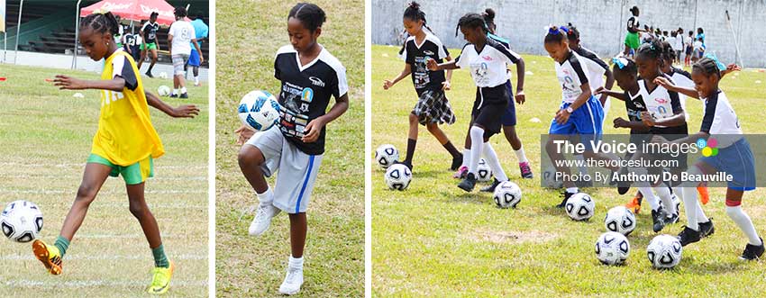 Image: Aspiring young female footballers exhibiting their individual skills. (PHOTO: Anthony De Beauville)
