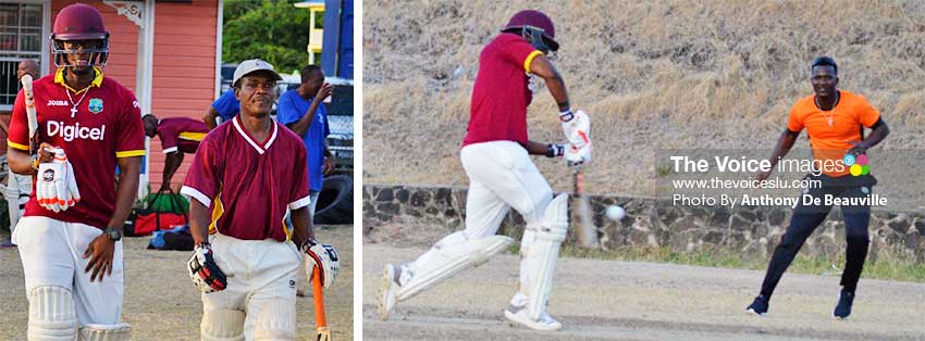 Image: (L-R) Jard Goodman and Jose Fedee, opening batsmen (Veterans); Goodman plays one to the right of Daren. Sammy. (PHOTO: Anthony De Beauville)