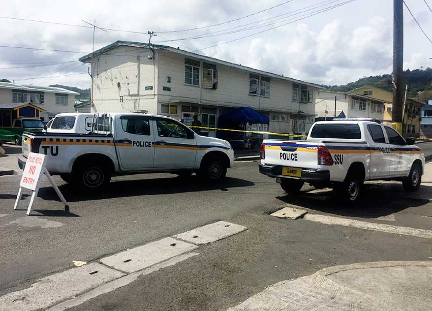 Image: Police block off access to Peynier Street from Jeremie Street.