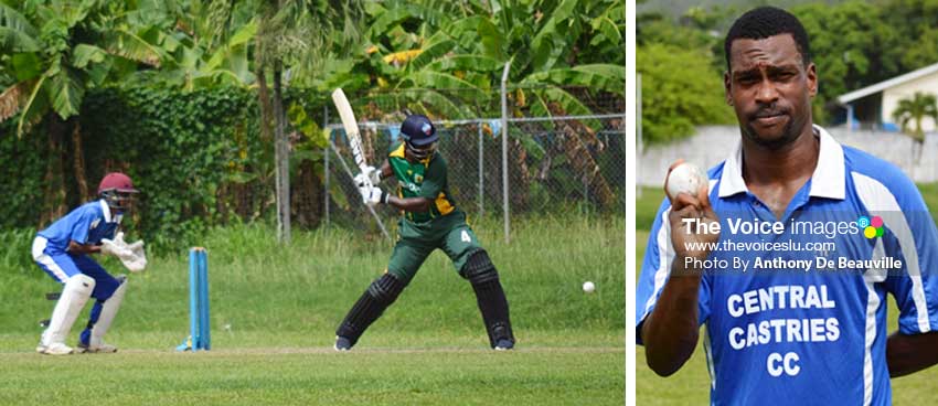 Image: (L-R) Daren Sammy on the rampage; Tyler Sookwa picked up 4 for 48 for Central Castries. (PHOTO: Anthony De Beauville)  