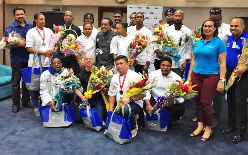 Image: The National Culinary Team at the Hewanorra International Airport upon their return from the Taste of the Caribbean competition.